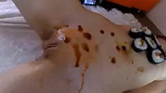 Play Asian Teen Pussy Eats Sushi in POV